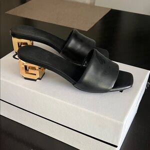 Givenchy Black Slide Sandals with Gold Heel
